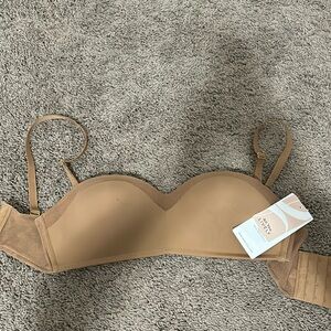 Warm Oak strapless bra, 34C, removable adjustable straps, no wires, no slip grip